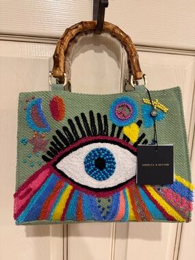 America & Beyond Groovy Eye handbag with Bamboo Handles & shoulder strap